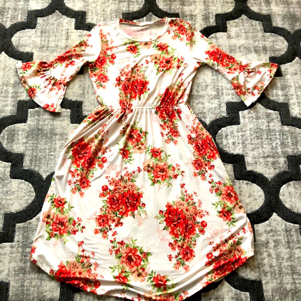 Half Sleeved Floral Midi Dress